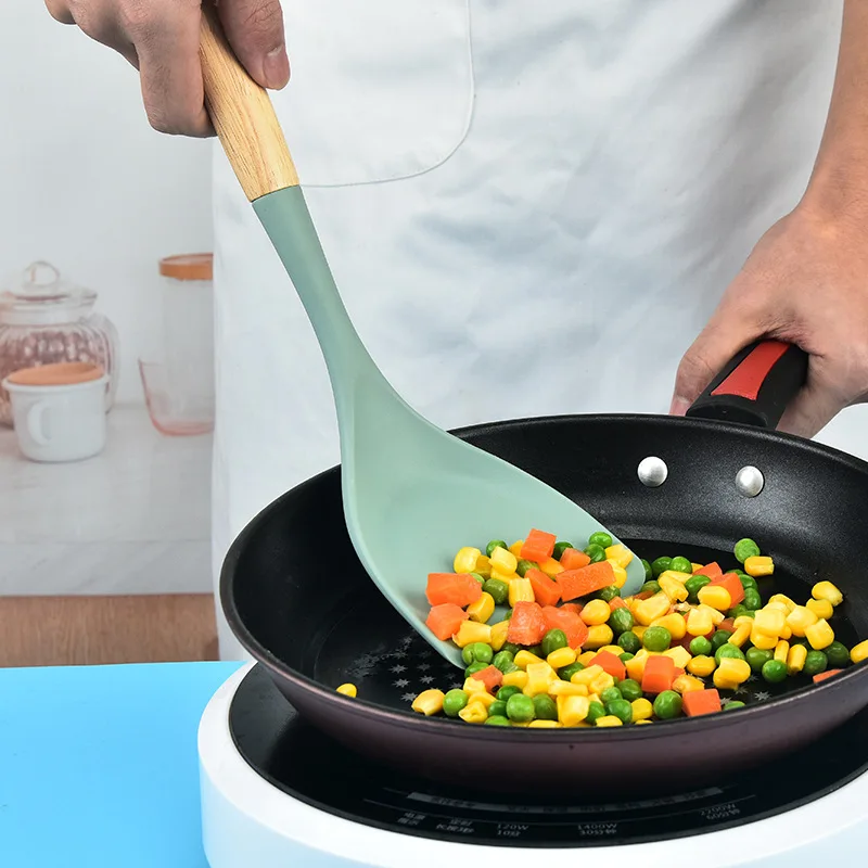 

Silicone kitchen utensils with wooden handles spatula soup spoon household silicone spatula spoon set cooking tools