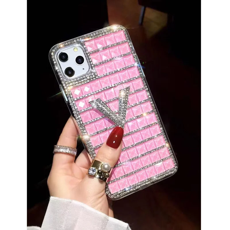 Роскошный брендовый розовый бриллиантовый квадратный хрустальный чехол для