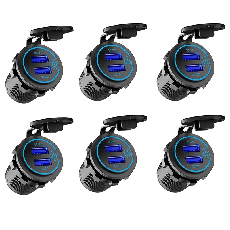 

6X 12V USB Outlet,Dual QC 3.0 USB Car Charger With Switch, 36W USB Waterproof Power Outlet Charger(With 1.1Inch Puncher)