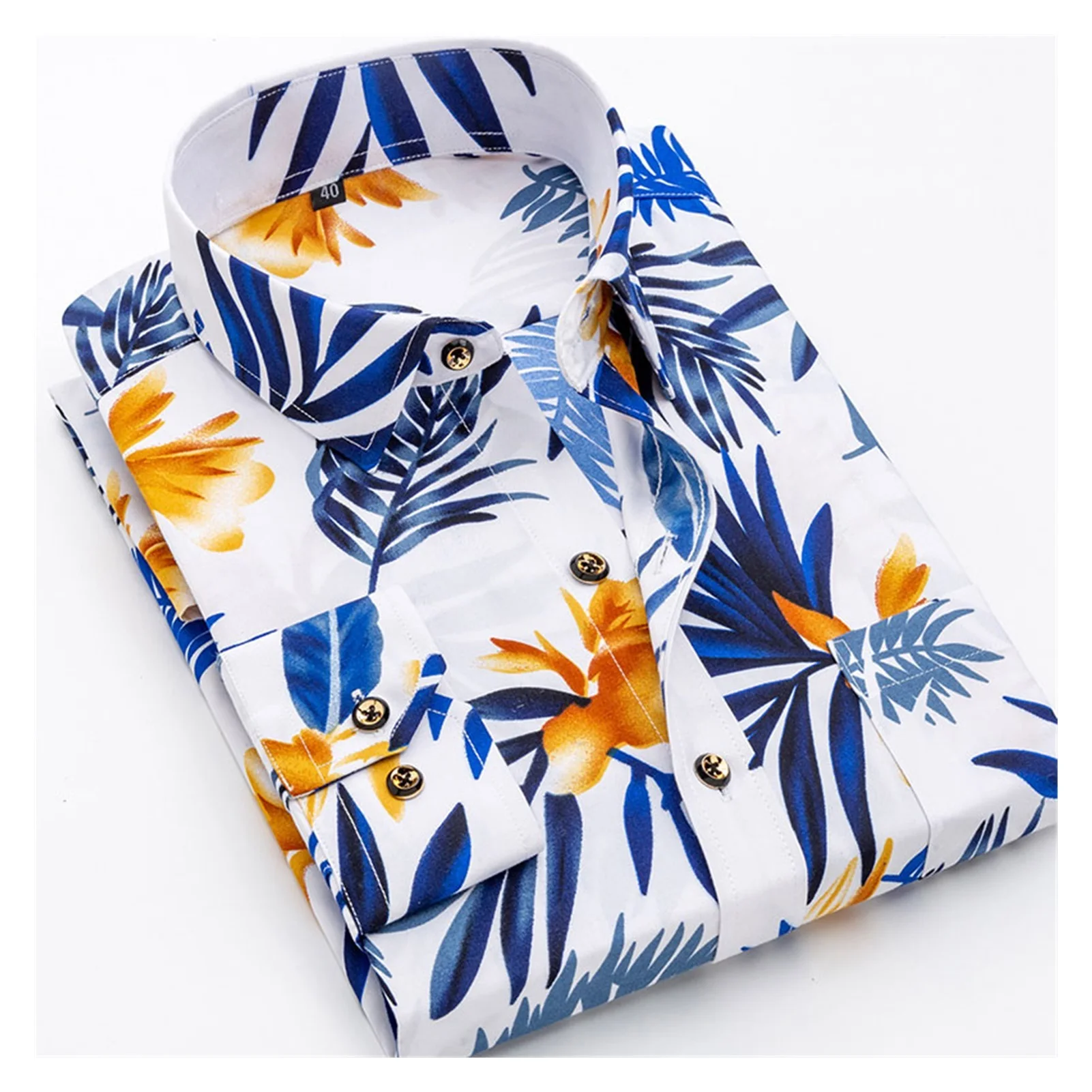 New Fashion Men's Printed Floral Long Sleeve Casual Shirt Soft Thin Spring Summer Standard Fit Social Business Dress Shirt