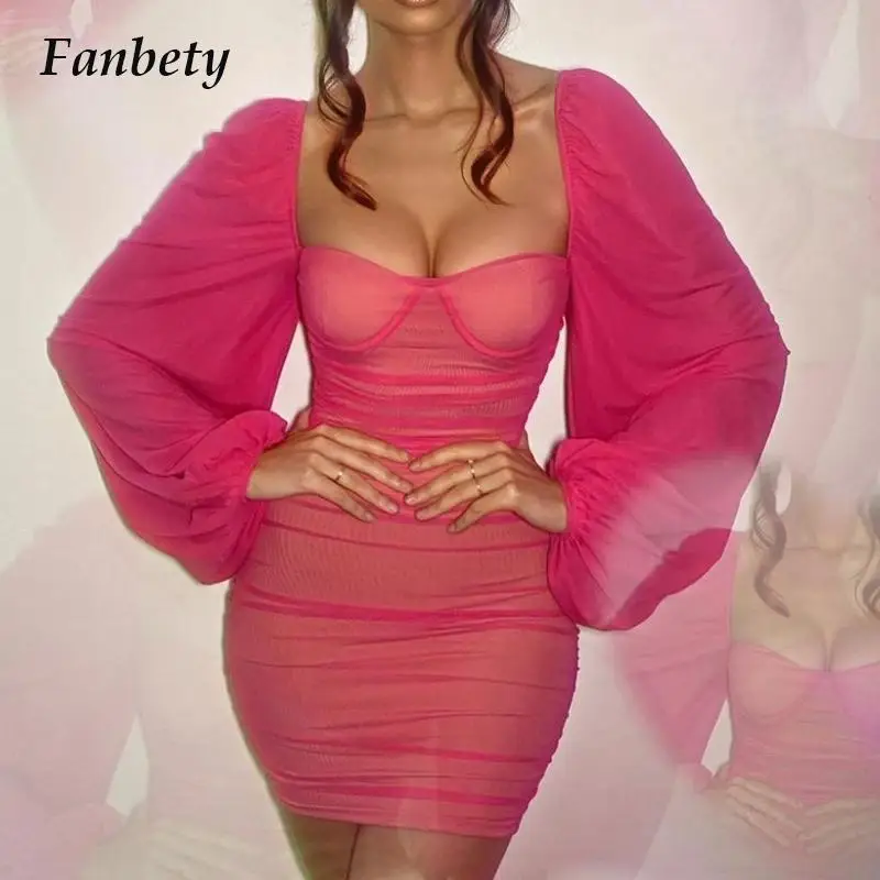 

Женское облегающее платье с длинным рукавом, Осеннее вечерние нее платье с квадратным вырезом и поясом, модное однотонное Плиссированное м...