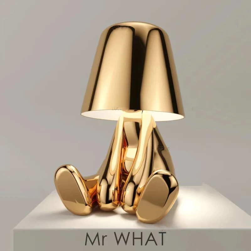 

Italy Little Golden Man Table Lamp Touch Switch LED Night Light Coffee Shop Bar Bedroom Decor Thinker room decor Lamp