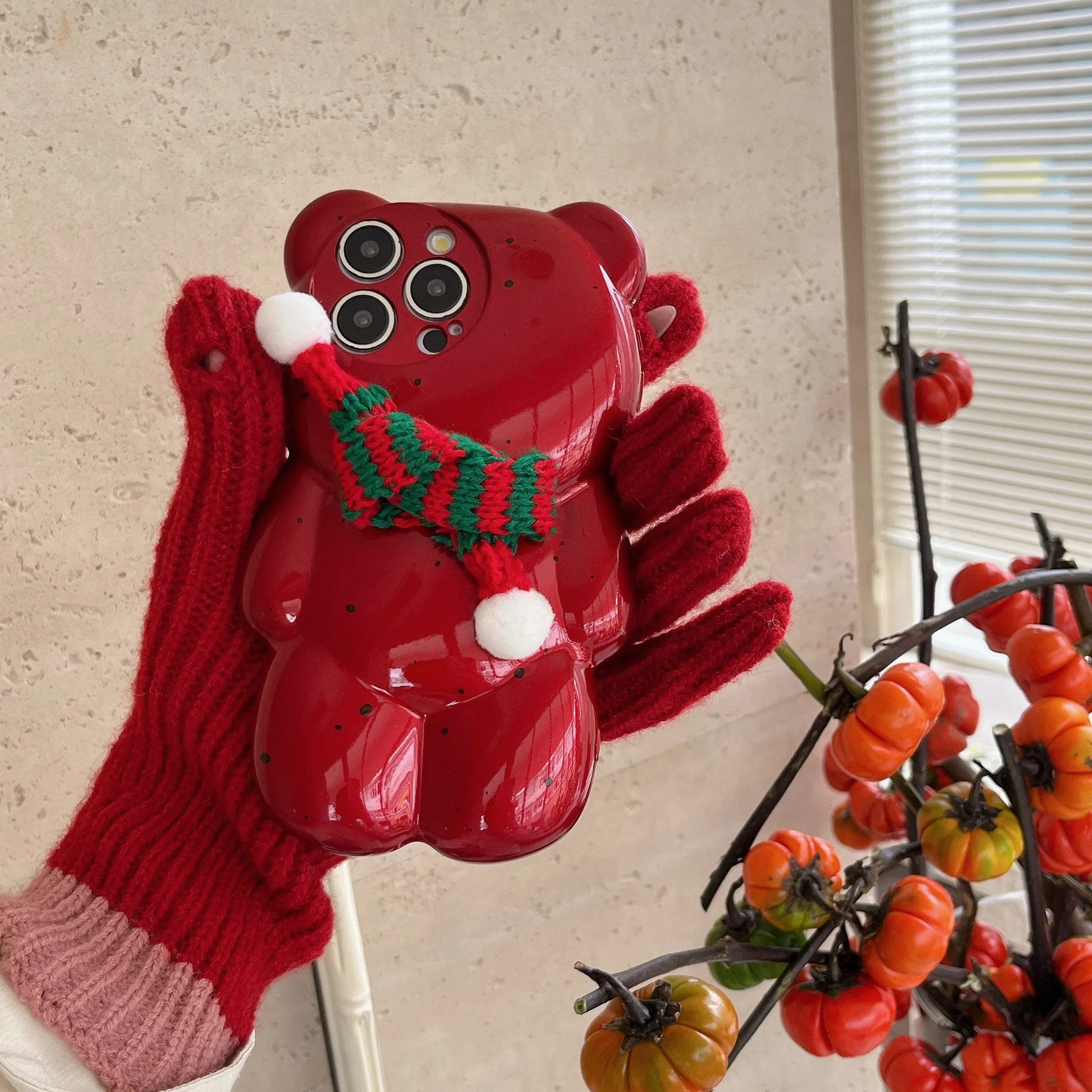 С Рождеством 3D милый зимний шарф в форме медведя чехол для телефона iPhone 12 13 14 15 16 Pro