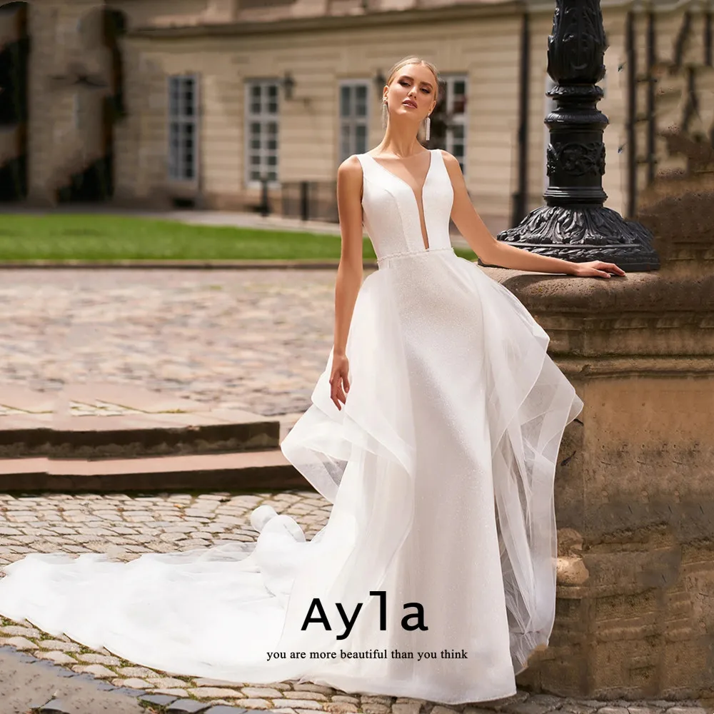 

Victoria Exquisite V-neck Wedding Dress With Sweep Train Romantic French Bride Dress Bridal Gown Bride Robe Vestidos De Boda