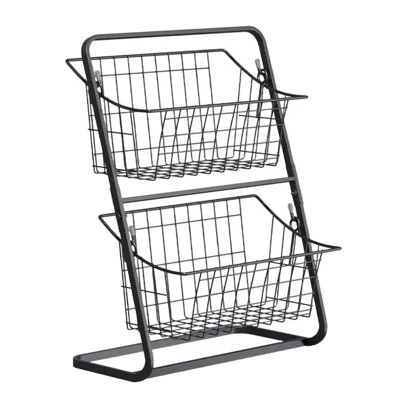 

2 Tier Fruit Basket Space Saving Fruit Storage Basket Large Capacity Metal Vegetable Fruit Basket Kitchen Organizer Basket