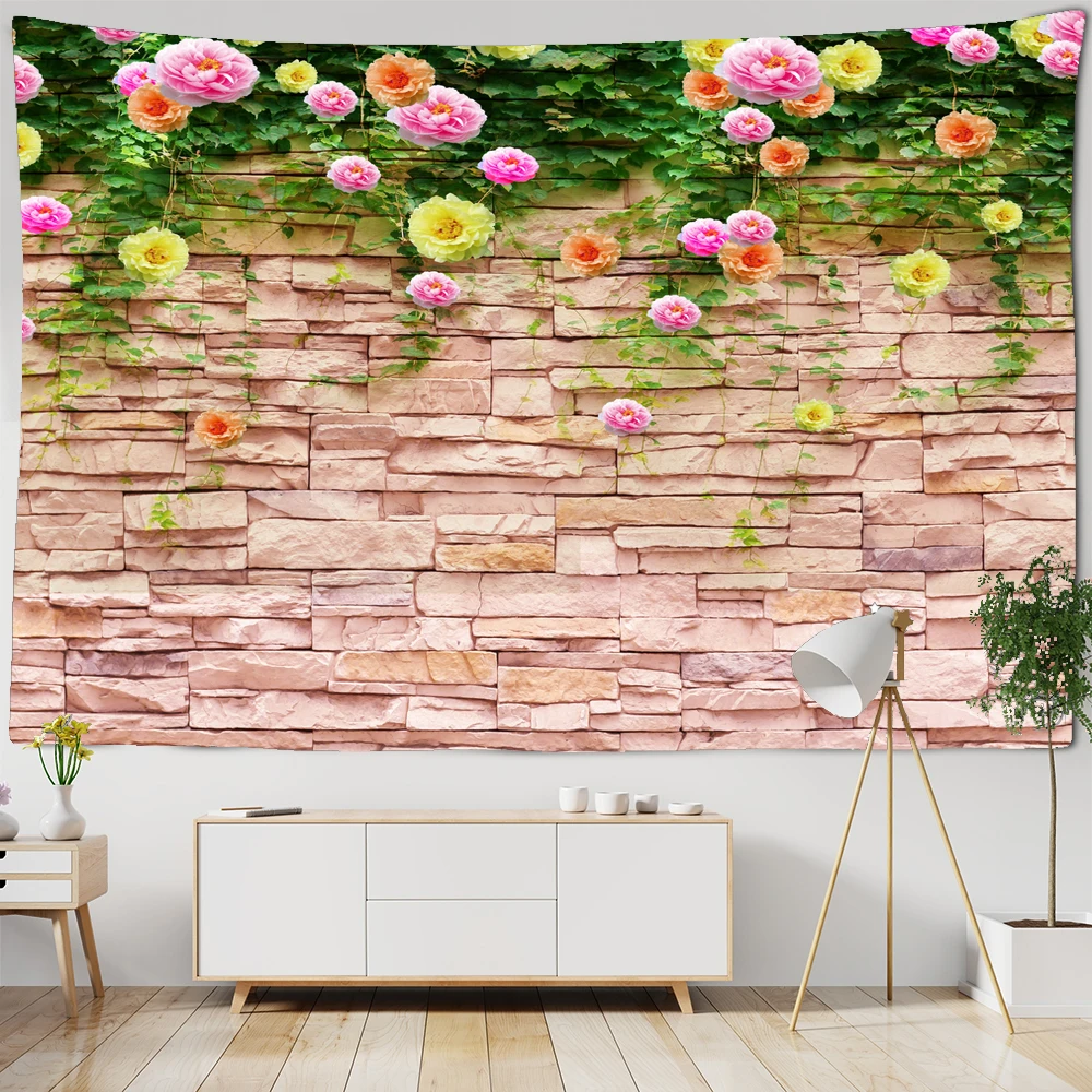 Настенный гобелен с растениями и цветами на камнях большой настенный недорогой в
