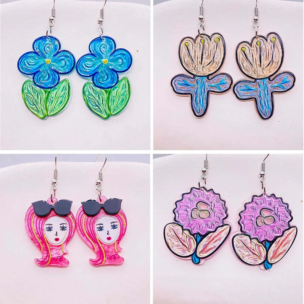 

New Fashion Small Flower Acrylic Earrings 3D Girl Crocodile Pendant Earrings for Women Jewelry Free Shipping
