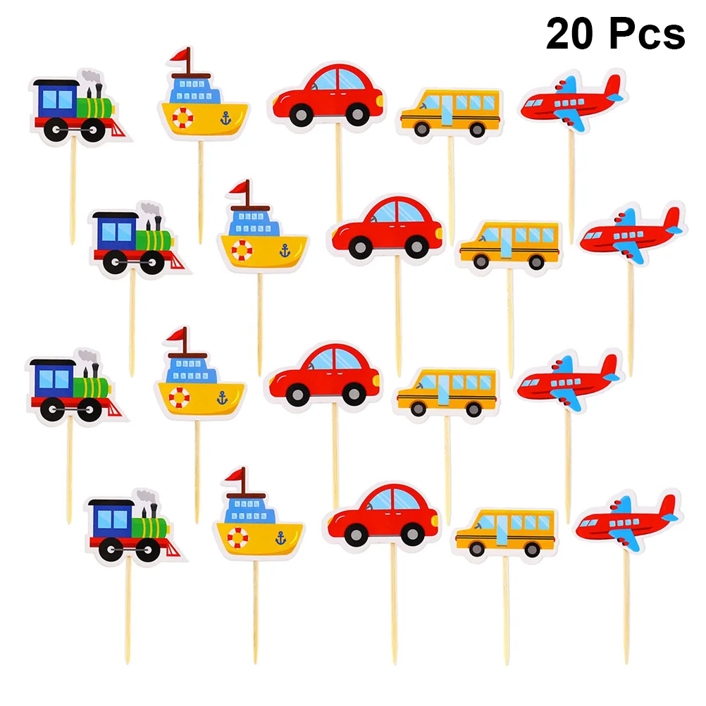

20 Pcs Car Decoration Plane Cupcake Topper Insert Card Car Cake Picks Cupcake Topper Bamboo Ship Cupcake Topper Child