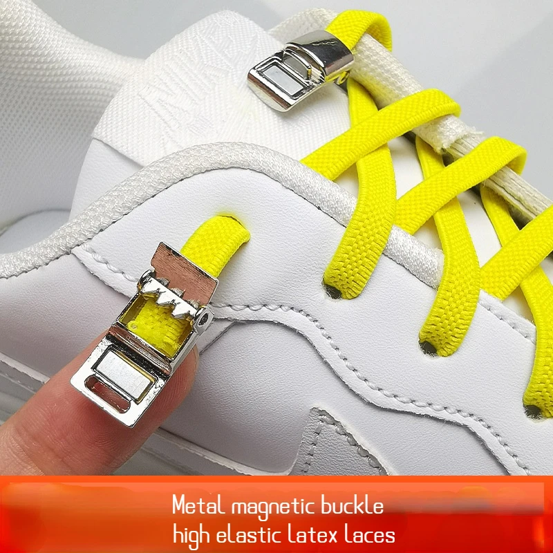 1 Pair Elastic No Tie Shoelaces Flat Shoe Laces For Kids and Adult Sneakers Quick Lazy Metal Magnetic Lock  Shoe Strings