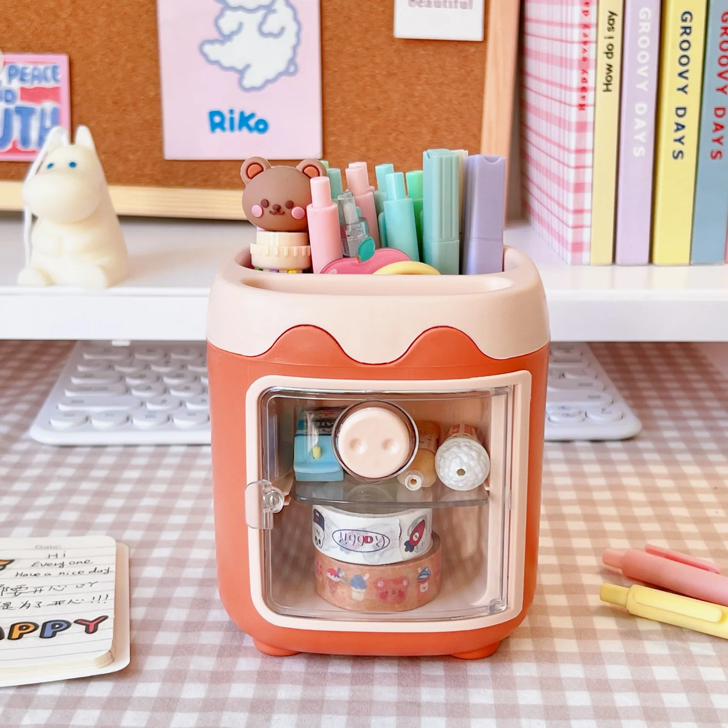 

Kawaii Pig Pen Holder Brush Storage Container Desk Storage Box Multifunctional Washi Tape Stationery Office Supplies