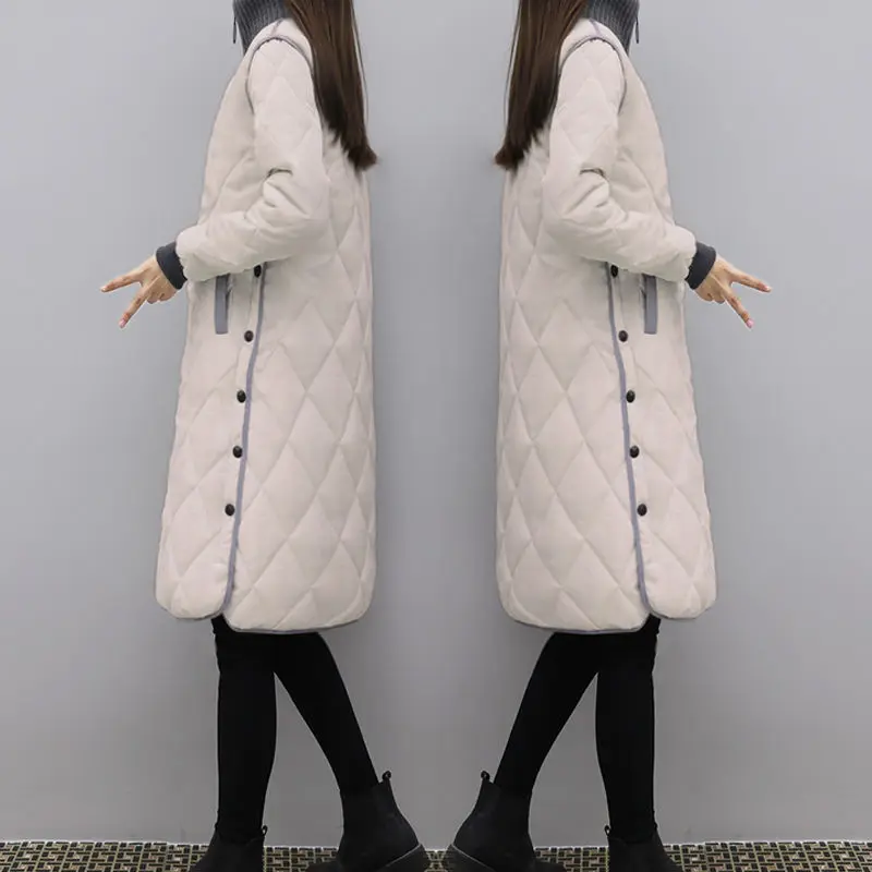 Women Winter Coats Parkas Slim Cotton Padded Basic Jackets 2023 New Warm Female Casual Long Outwear Korean Loose Solid Overcoat