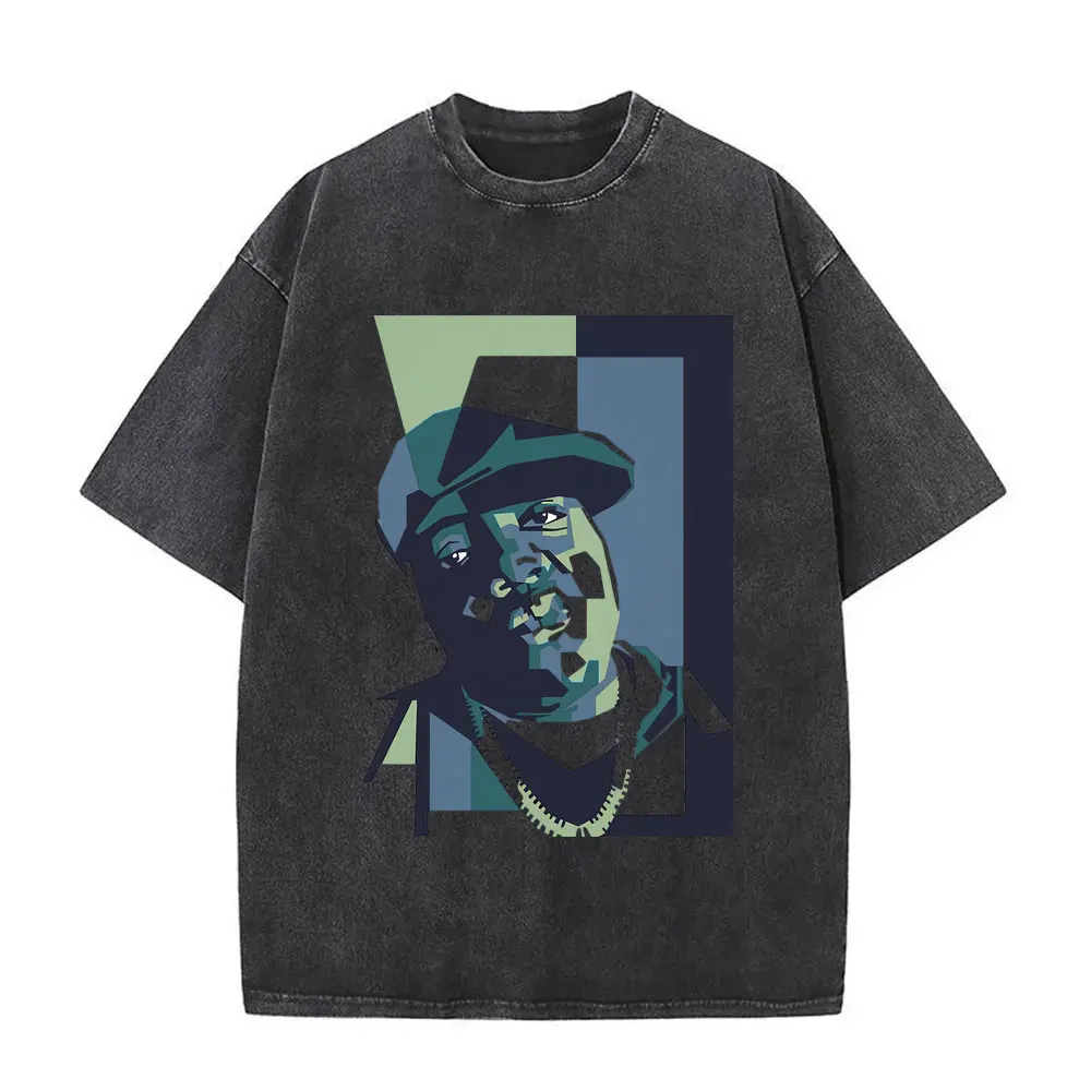 Рэпер The Notorious Big Graphic Винтажная стираная футболка Biggie Smalls Merch Футболки для мужчин и