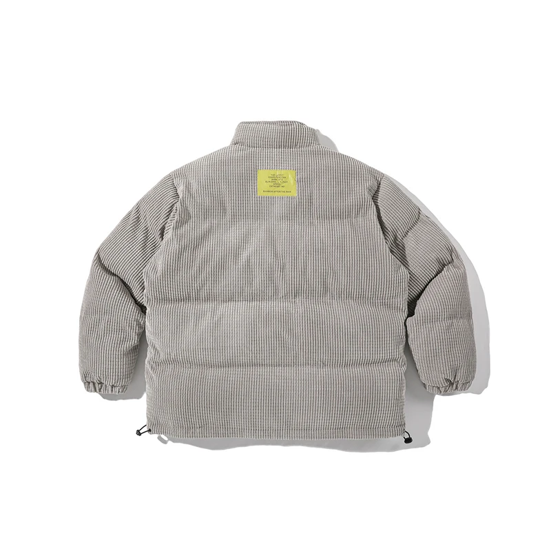 Rainbowtouches Mens Corduroy Parkas Coats Winter Down Jackets Striped Loose Unisex Fashion Outwear Harajuku Streetwear Waist-Tie