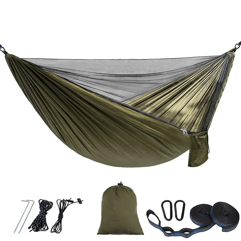 

Camping Hammock with Net Travel Portable Lightweight Hammock Parachute Nylon Hammock for Outsides Backpacking Beach Hiking
