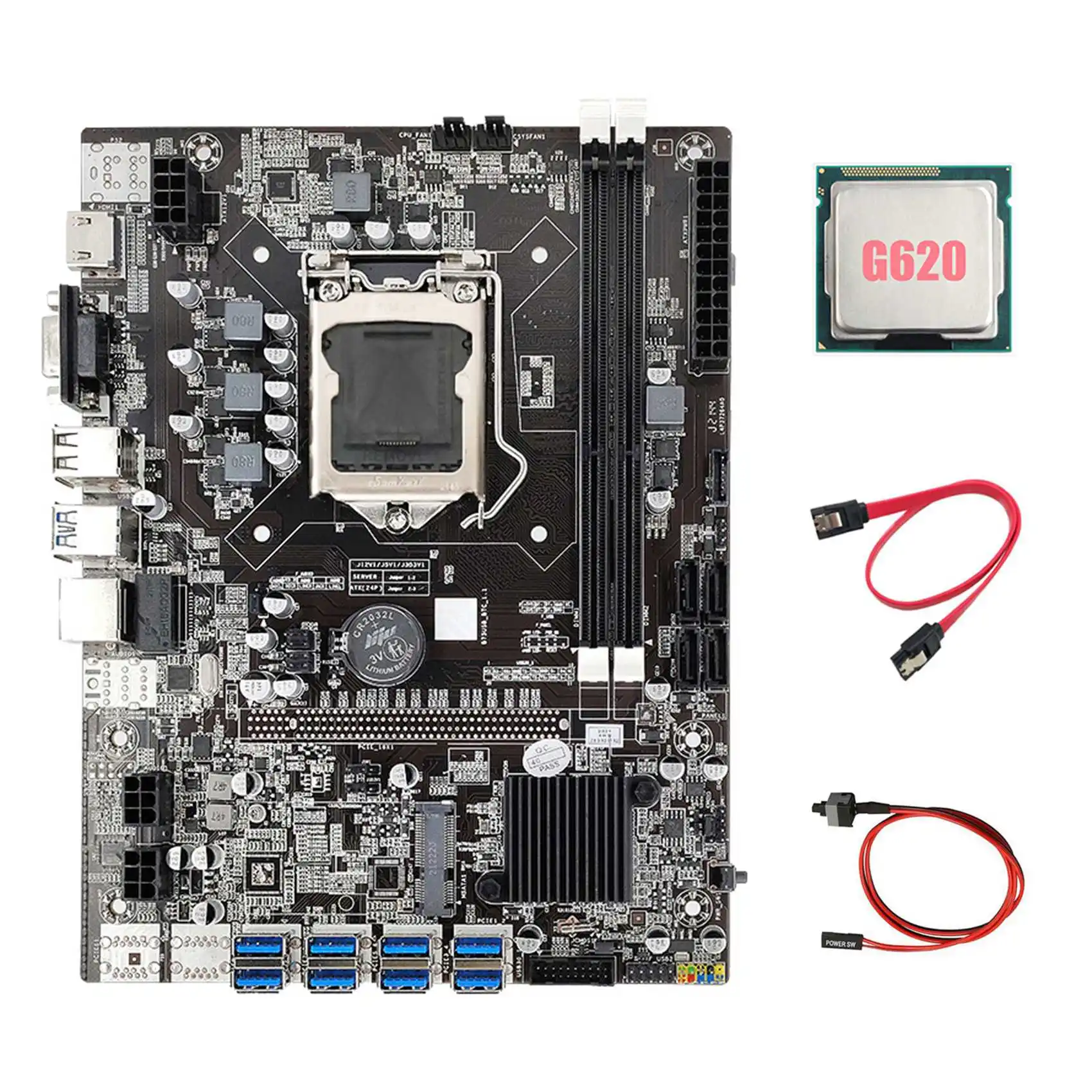 

Материнская плата B75 ETH для майнинга 8xpcie USB адаптер + G620 CPU + SATA кабель + коммутационный кабель LGA1155 MSATA B75 USB материнская плата для майнинга