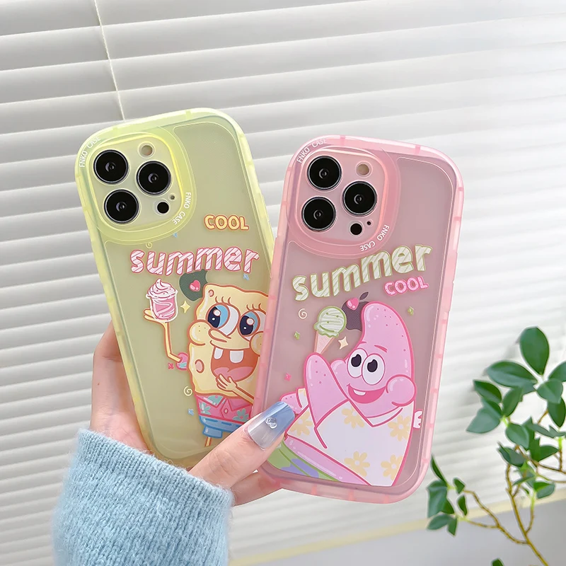 

BANDAI Funny Cartoon SpongeBob SquarePants Phone Case for iPhone 11 12 13 pro max XS MAX X XR 7 8 Plus Cover