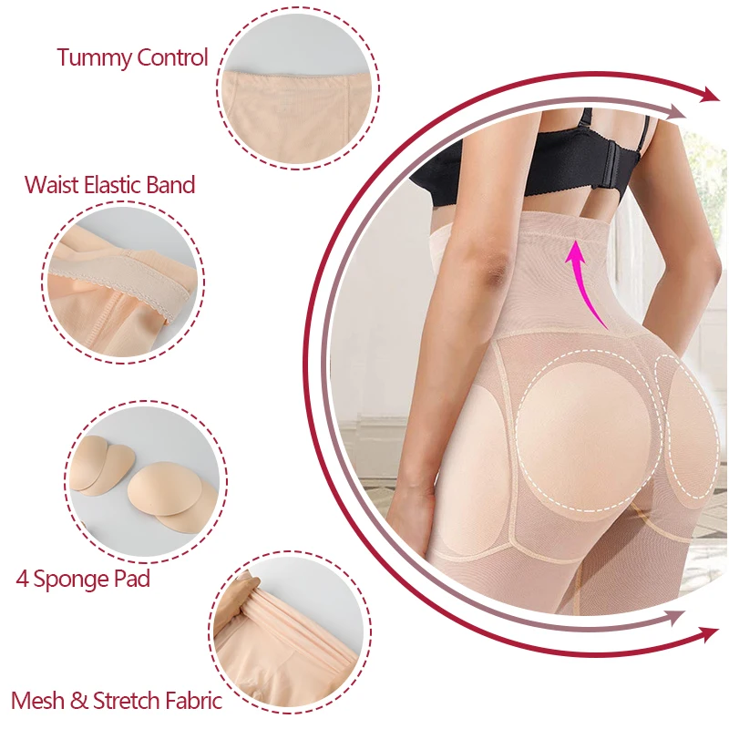 Padded Contorl Panties Women Shapewear Butt Lifter Hip Enhancer Fake Ass High Waist Underwear Tummy Contol Thigh Slimming Shaper