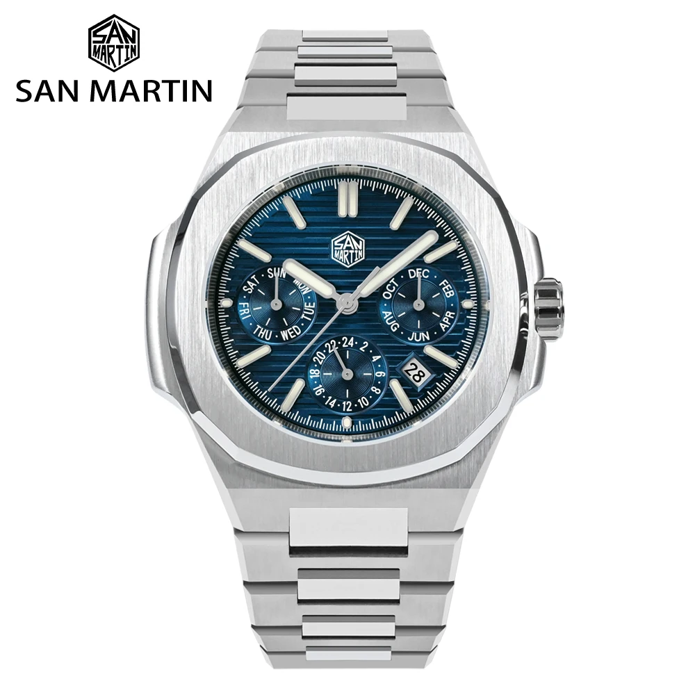 

San Martin Automatic Mechanical Watches for Men Miyota 9120 Multi-function Mens Luxury Watch 43mm Classic Business 10Bar BGW-9