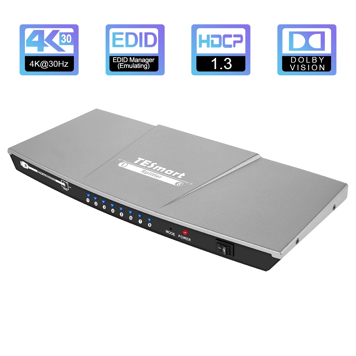 

Разветвитель 1x8 HDMI на 8 портов разрешение до Ultra HD 4K 30 Гц Поддержка Dolby®TrueHD Dolby Digital®Плюс