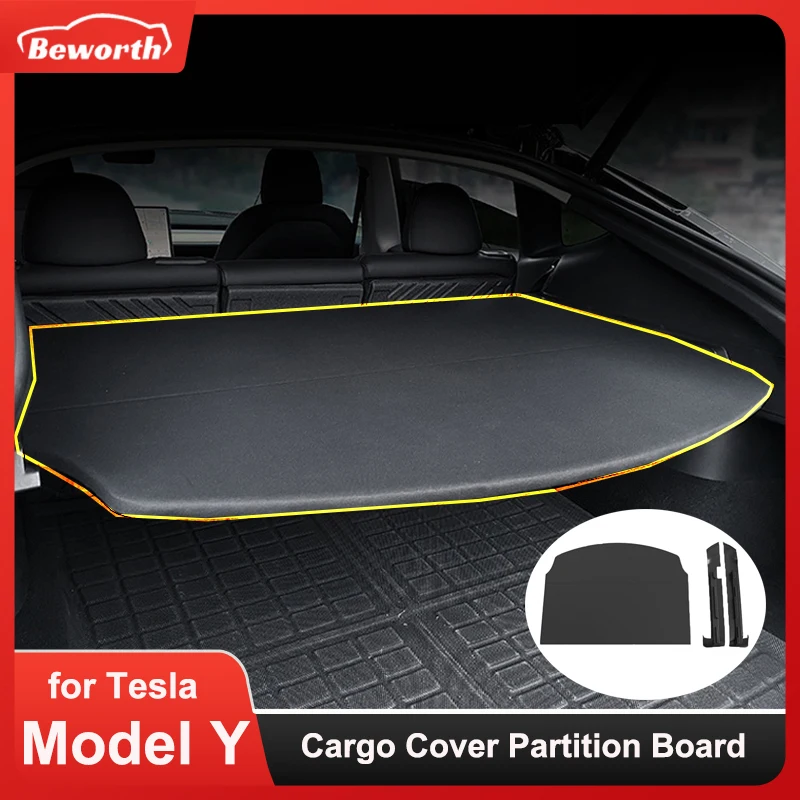 

Cargo Cover Partition Board For Tesla Model Y 2022 Rear Trunk Storage Curtain Privacy Noise Insulation Organizer Car Accessories