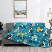 greyhounds dogwalk turquoise background blanket bedspread plaid picnic rug wool blanket