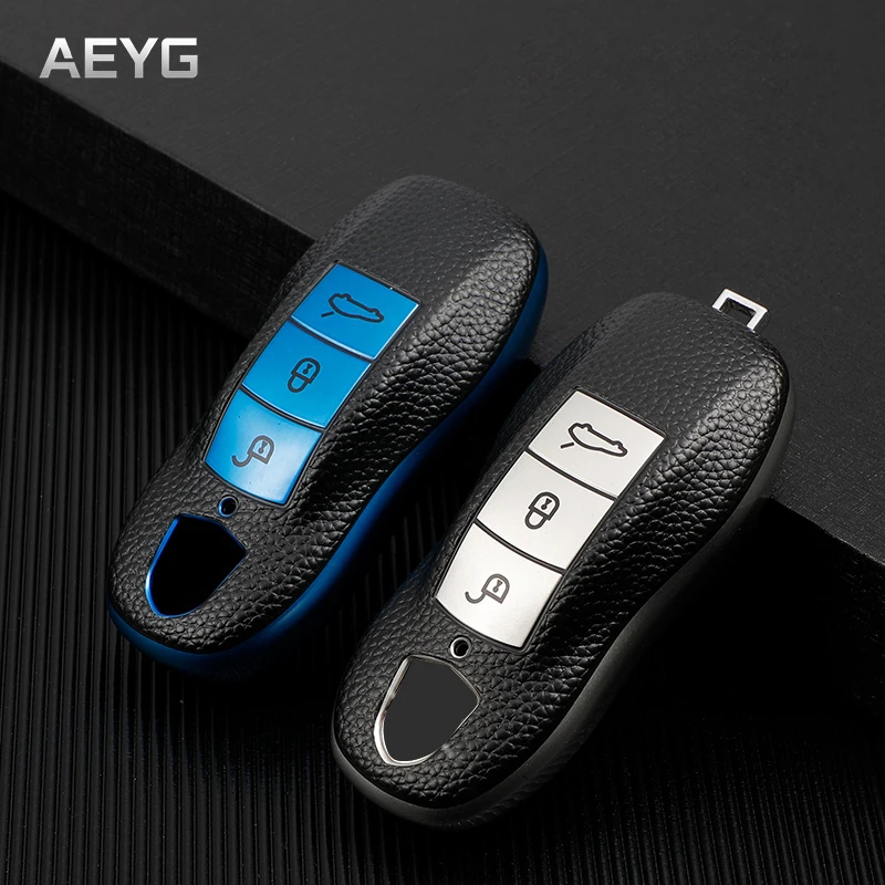 

Leather Style Car Smart Key Case Cover Shell For Porsche Boxster Cayman 911 Panamera Cayenne Macan Holder Keychain Accessories