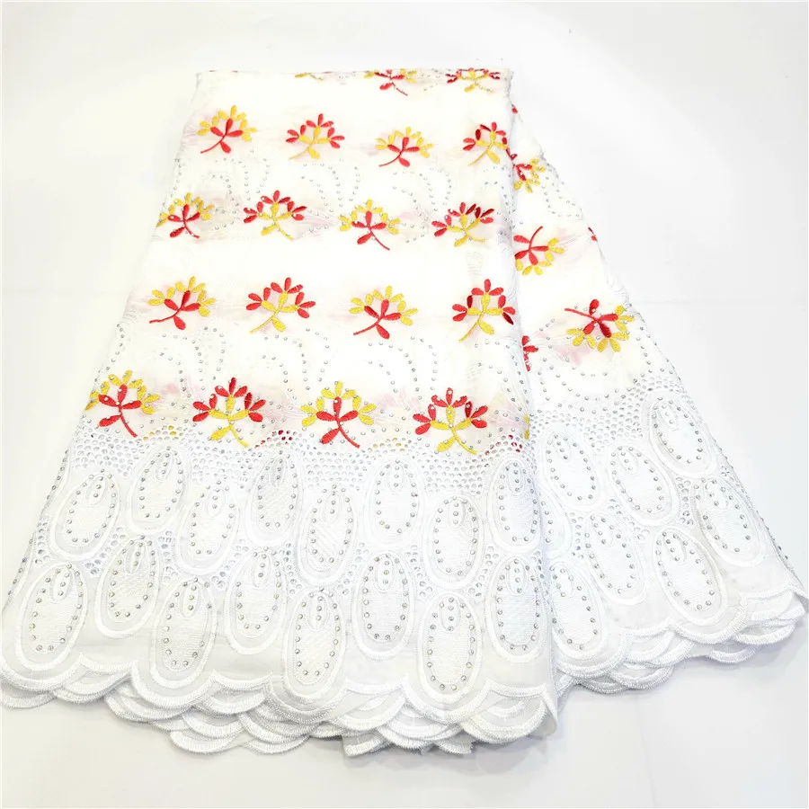 

White African Cotton Swiss Voile Lace Fabric High Quality Nigerian Embroidery Dress Material Tissu Africain Broderie Coton WC21