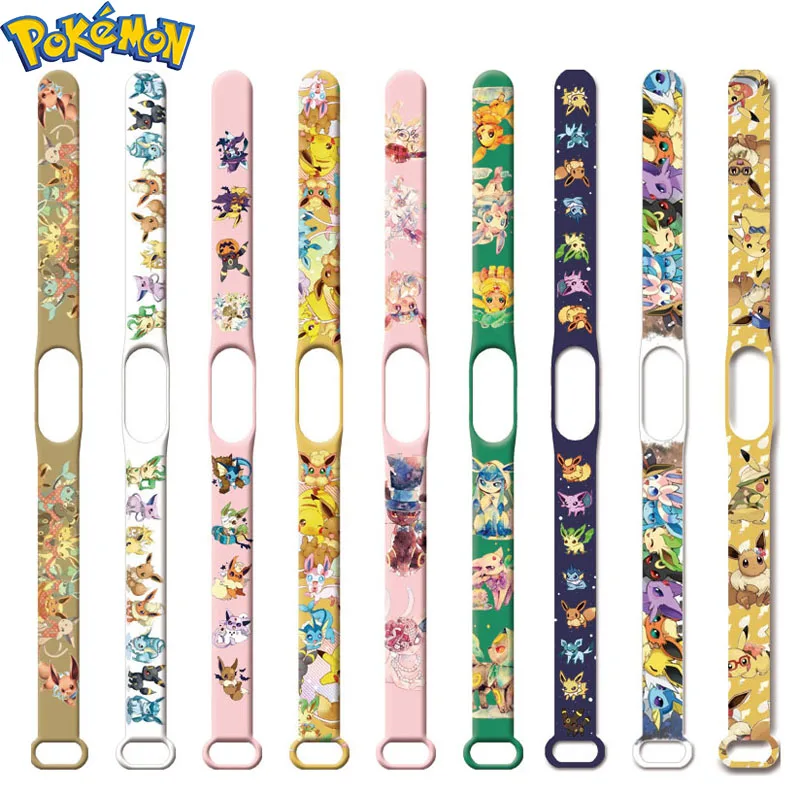 Pokemon Anime Figure Toys Mi Band 3 4 5 6 7 Strap For Children Toy Bracelet Pokemon Sport Wrist Two-Dimensional Birthday Gifts