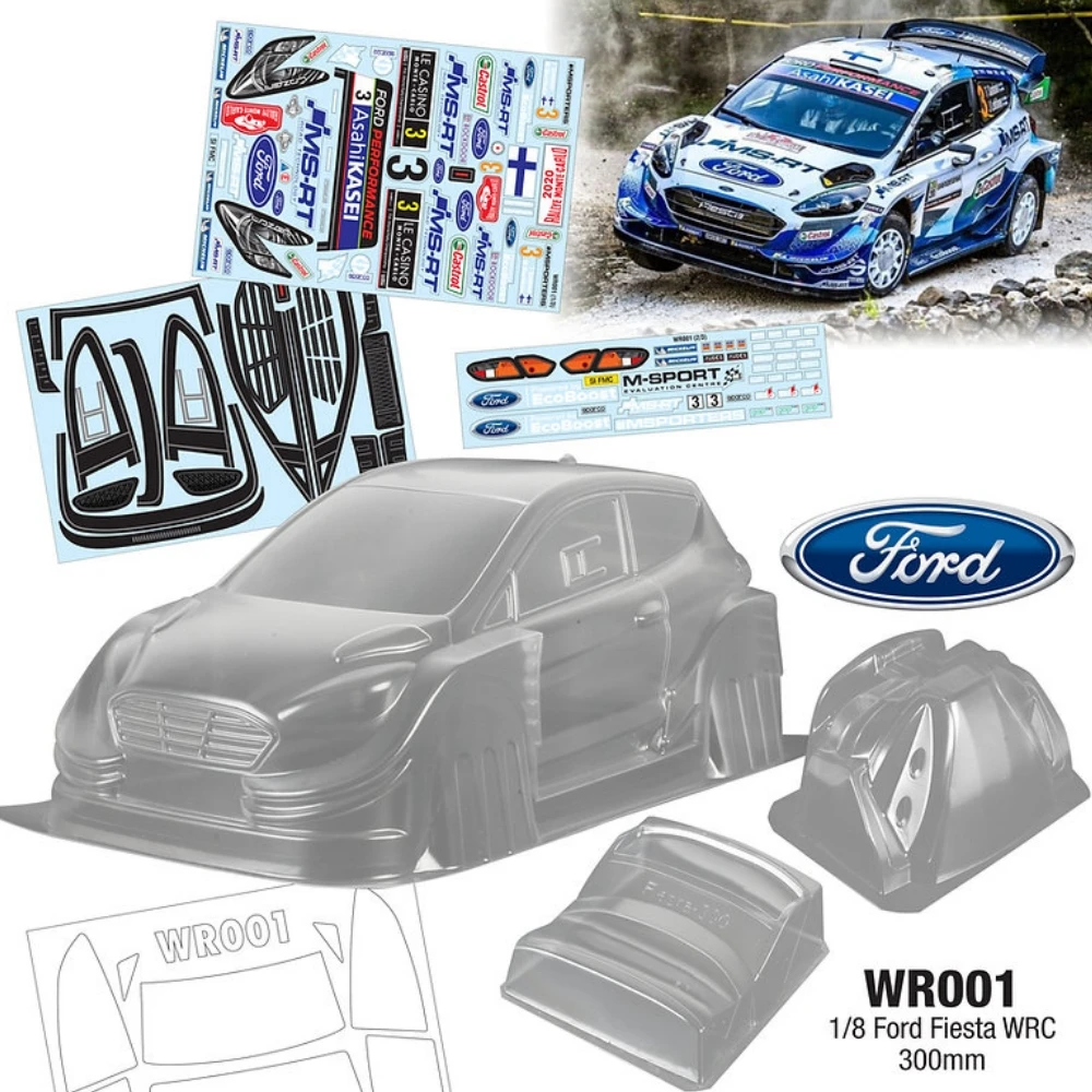 WR001 1/8 Ford Fiesta WRC Прозрачный Lexan Car Body 300 мм с заднем крылом + пряжки для освещения