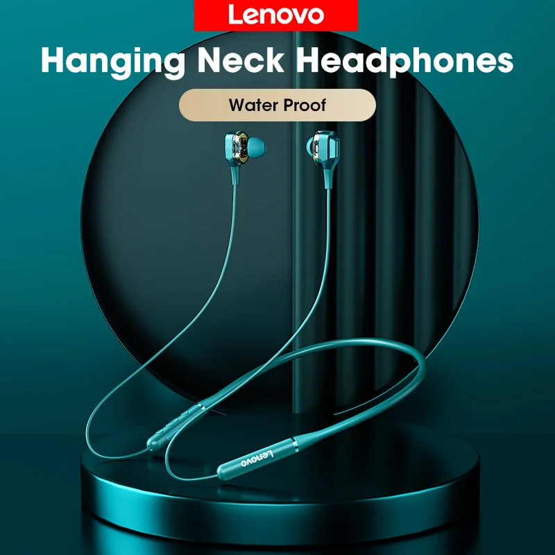 

Lenovo Wireless Bluetooth 5.0 Headphone Neckband Headset Dual Moving Coil Neck Hanging Earphone HIFI Stereo Waterproof with Mic