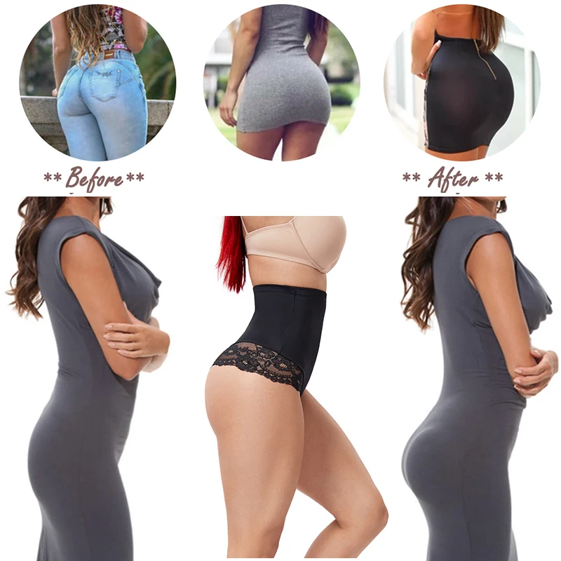 Womens High Waisted Tummy Control Shaper Panties Thong Panty Shapewear Underwear Butt Lifter Belly Waist Shaping Brief with Lace