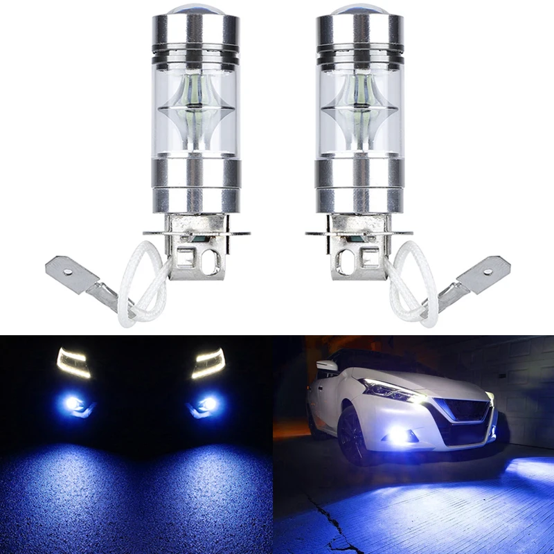 

2Pcs H3 100W Automobile Fog Lamp Bulb 2323 LED Chip High-power Driving Daytime Running Lamp 8000K 2400lm Automobile Night Lamp
