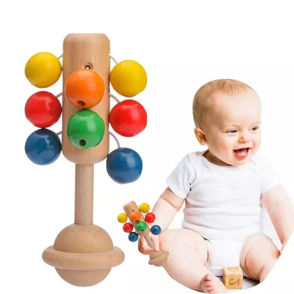 

0-12 Months Baby Toy Hand Rattle 1pc Wooden Interactive Babies Toy For Newborn Baby Toys Colorful Educational Children Toys