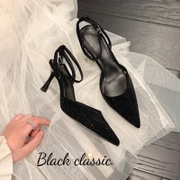 newcurve sandals shoes for women genuine leather pointed toe 7cm high heels ladies pumps for summer party wedding shoes