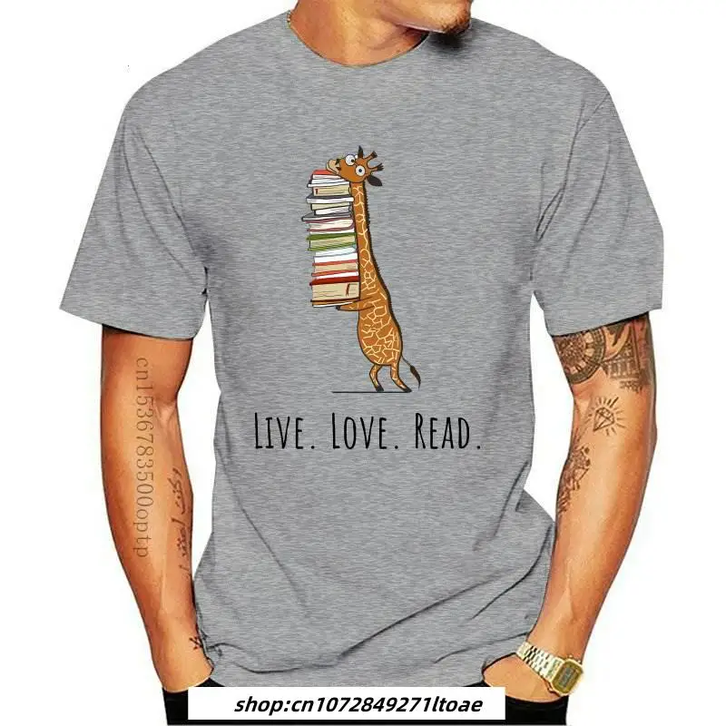 

Mens Clothing Funny Giraffe Holding A Stack Of Books Print T-Shirt Summer Vintage Women T-Shirt Kawaii Girl Casual Tops Women T
