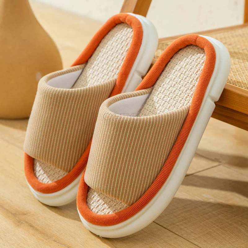 Linen Home Slippers for Women Concise Breathable Soft Slippers Female Fashion Open Toe Slides Shoes cozy Comfort Indoor Slippers
