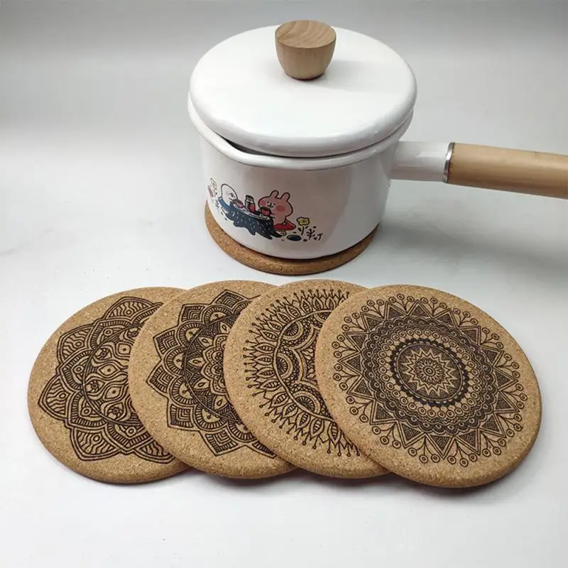 

6Pcs/1Set Nordic Mandala Design Round Wooden Coasters Table Placemat Coffee Cup Mat Desk Non-slip Heat Insulation Tea Pad
