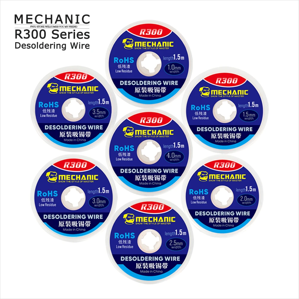 

Проволока для демонтажа припоя MECHANIC R300 1,5 м 1,5/2,0/2,5/3,0/4 мм для удаления шлака для припоя на всасывающей проволоке печатной платы, Оловянная лента