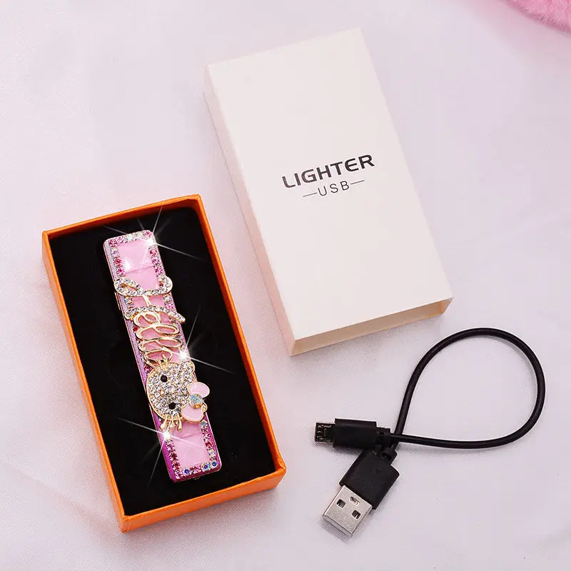 Ultra-thin Ladies Long Usb Rechargeable Windproof Personalit