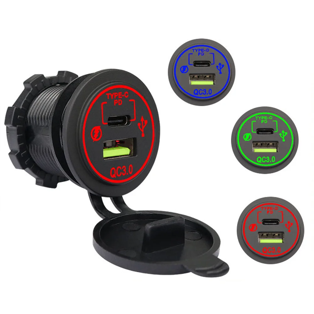 

2022 New Car USB Charger QC3.0 PD Type C Car Charge Cigarette Lighter Socket Waterproof 12V/24V Fast Charger