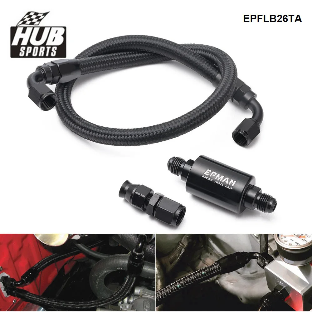 HUB sports Fuel Line Fittings Kit Inline Filter W/ 60mm Fuel Hose For Honda Civic Integra B/D Series EG EK DC2 CRX EF EPFLB26TA