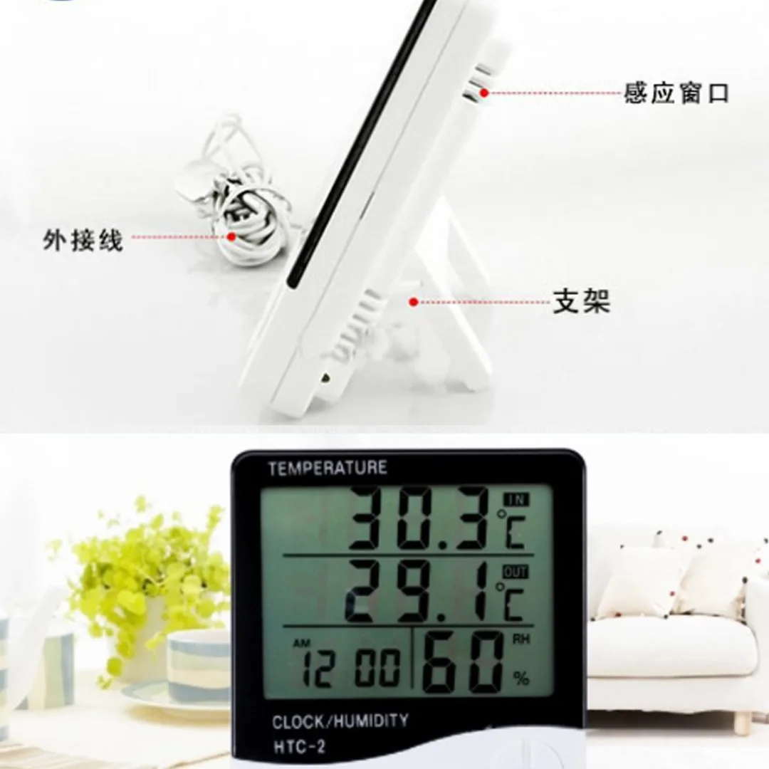 1pc lcd digital thermometer hygrometer htc 1 htc 2 electronic temperature humidity meter weather station clock for indoor room free global shipping