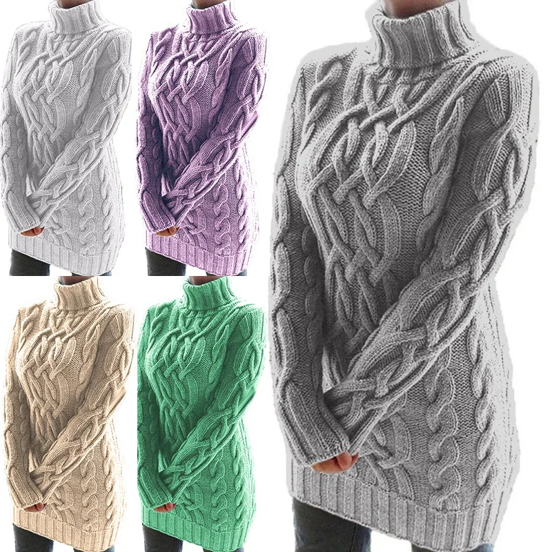 New Sweater Women Clothes Autumn and Winter Thickened Two Lapels Vintage Thick Thread Fried Dough Twist Sweater Dress