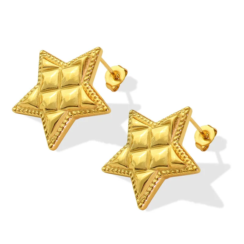 

French Retro Statement Titanium Hip Hop Hot Selling Five Pointed Star Design Earrings Female Screw-back Studs Feminino Revender