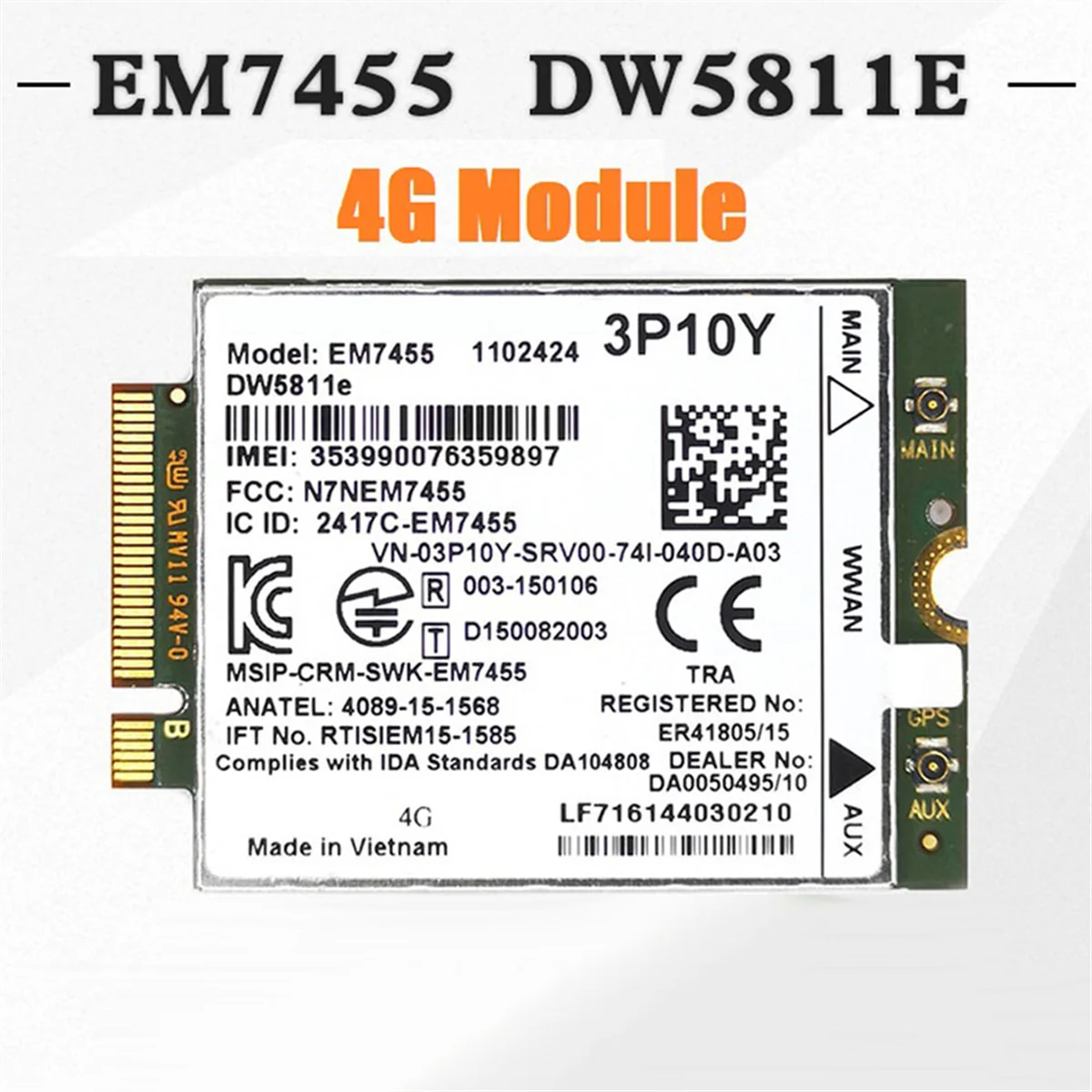 EM7455 DW5811E 4G модуль + антенна 3P10Y CAT6 для DELL E7270 E7470 E7370 E5570 E5470 беспроводной FDD/TDD