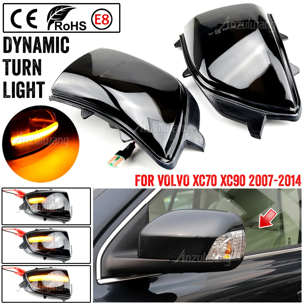 Pair Led Side Wing Rear View Door Mirrors Repeater Dynamic Turn Signal Light Indicator Blinker For VOLVO XC70 XC90 2007-2014