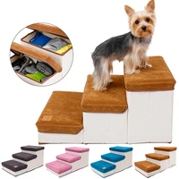 foldable three pet stairs large storage space stair for cats dogs sponges steps for helping the dog to bed and sofa indoor 2022