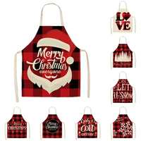 christmas black red plaid santa claus elk linen aprons for women baking accessories apron for men cooking accessories tablier