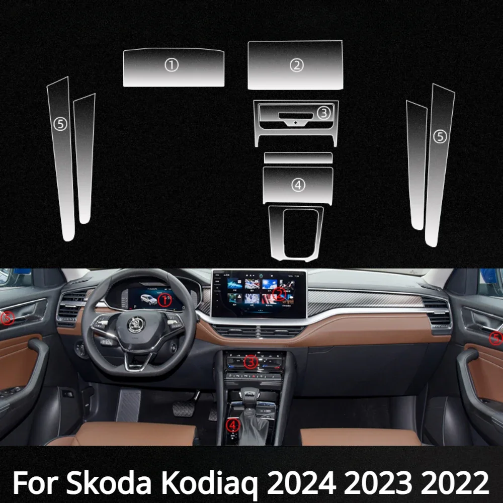 

Для Skoda Kodiaq 2024 2023 2022, аксессуары для салона автомобиля, прозрачная пленка из ТПУ, панель переключения передач, центральная консоль, наклейка против царапин