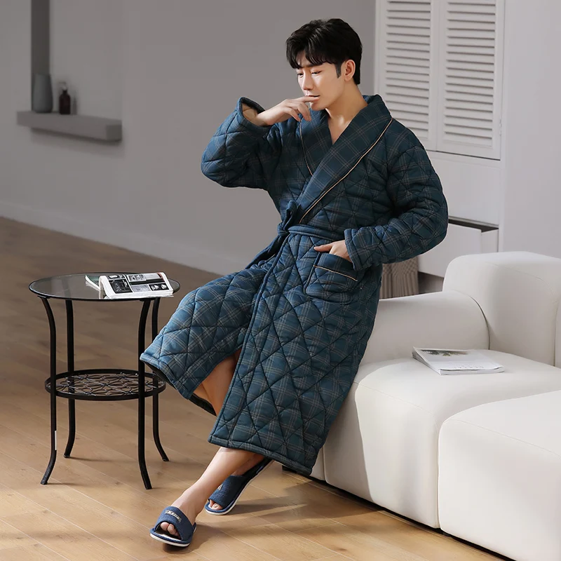 

Winter Cotton Robe Men's Pyjamas Plaid Pajamas Set Casual Male Sleepwear Pyjama Night Pijamas 4XL Homewear